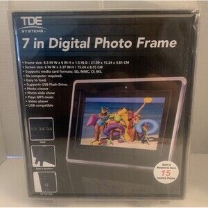 TDE SYSTEMS 7 INCH DIGITAL PHOTO FRAME NEW IN THE BOX.